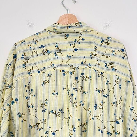J. Jill Floral Relaxed One-Pocket Button Up Shirt Top Size XL in Yellow - Picture 6 of 8